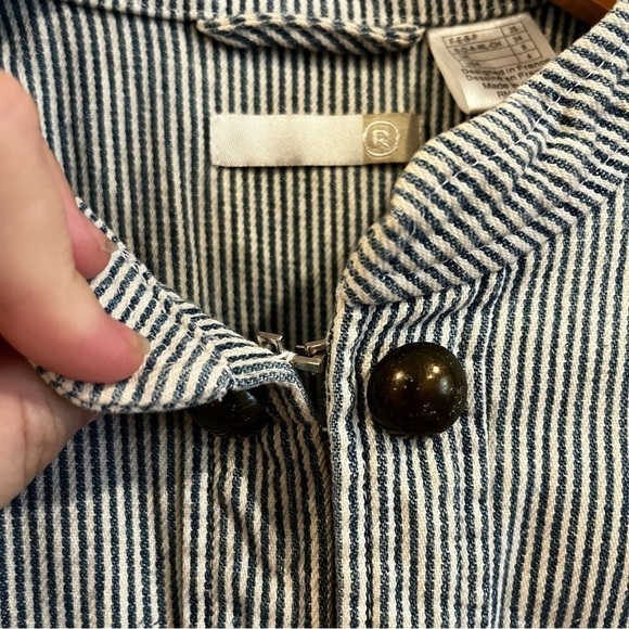 R blue and white stripe cotton denim chambray military jacket size 4 - Picture 5 of 12